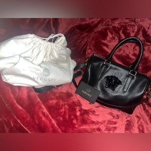Black Versace crossbody bag with black medusa